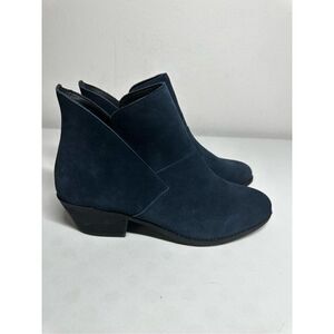 Me Too Zena Navy Blue Suede Leather Casual Heeled Ankle Booties Woman’s Sz 9W